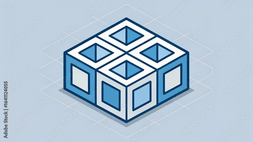Poster blue line isometric cube icon isolated on grey background. geometric cubes solid icon. 3d square sig