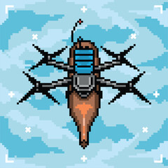 Pixel art military drone illustrations vector 