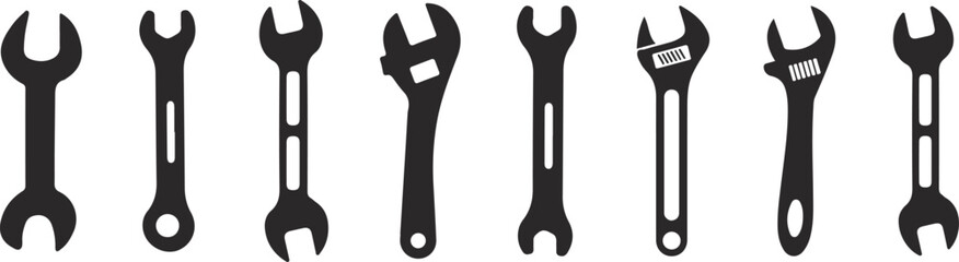Wrench Tool Silhouette Vector – Spanner, Repair, Fix, Mechanic, Industrial, Hardware, Workshop, Construction, Maintenance, Black Icon, Equipment, Graphic