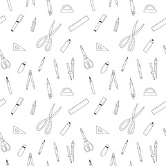 Stationery seamless pattern, hand drawing, vector illustration