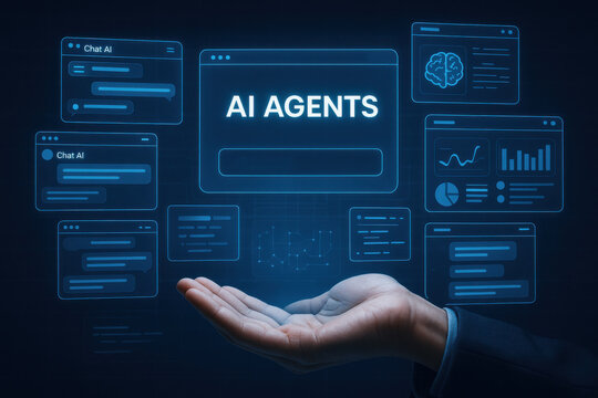 AI agents technology interface with data visualization and analytics