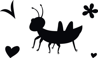 Grasshopper Silhouette Vector – Insect, Bug, Nature, Wildlife, Jumping, Green, Pest, Field, Garden, Winged, Small Animal, Grassland, Graphic