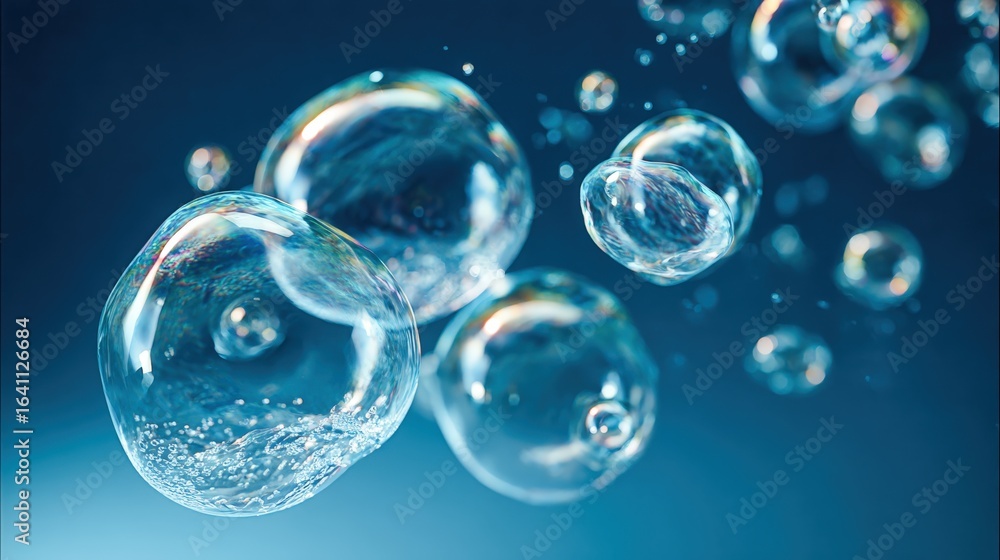Poster abstract bubbles floating under water, clean and transparent with a soft gradient background