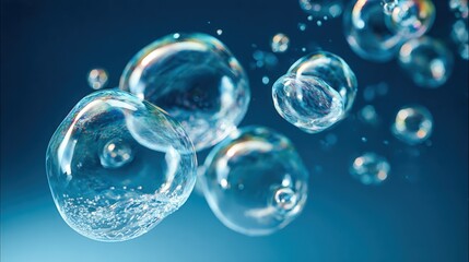 Abstract Bubbles Floating Under Water, Clean and Transparent with a Soft Gradient Background