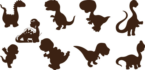 Dinosaur Silhouette Vector Set – T-Rex, Velociraptor, Prehistoric, Jurassic, Animal, Extinct Species, Wildlife, Nature, Reptile, Ancient, Fossil, Dinosaur Icon, Creature, Evolution, Paleo, Graphic