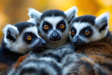 Obraz premium Ring Tailed Lemur Cuddle Warmth Family Group Cute Animals Wildlife