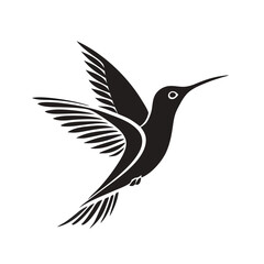 Flying Hummingbird Silhouette Vector – Elegant Tropical Bird Black Icon Design