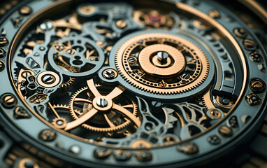 Obraz premium Intricate mechanics of a watch movement displaying gears and craftsmanship in close-up detail