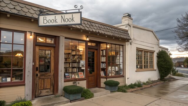 Charming vintage bookstore facade.