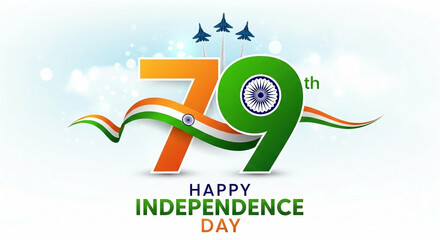 Independence day India artistic of 79th year freedom with Red Fort and tricolor trails