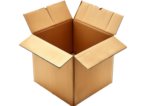 Open cardboard box ready for packing or storage inside a clean, light area