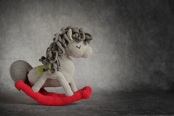 Handmade Crochet Rocking Horse Toy - Amigurumi Soft Yarn Horse with Red Rocker for Nursery or Baby...
