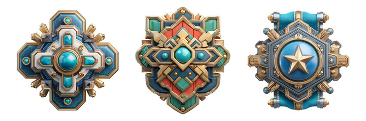 Colorful Decorative Badges with Geometric Patterns and Shapes