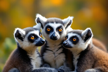 Obraz premium Ring Tailed Lemurs Family Bonding In Nature's Warm Light Display