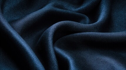 Close-up of smooth, dark blue fabric with elegant folds and a soft texture.