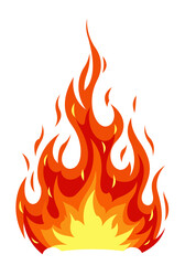 Stylized illustration Vivid orange and yellow flames rise from a bright yellow base