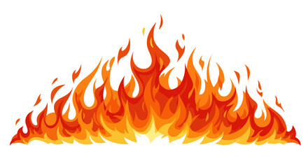 Vivid red and yellow flames burst upward in a stylized pattern against a clean white background