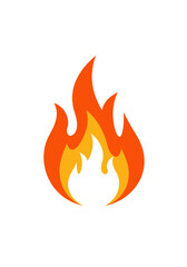 A vibrant flame with orange edges and yellow center set against a clean white background