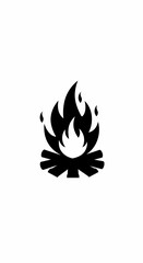 A black campfire icon with logs supporting rising flames