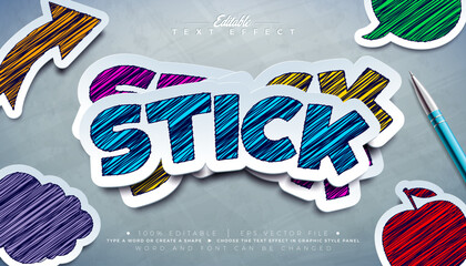 Sticker Editable Sketch Drawing Text Effect Design Vector Illustrator Graphic Style with Customizable Hand Drawn Doodle Font on Light Background. Premium Typography Lettering Illustration Template