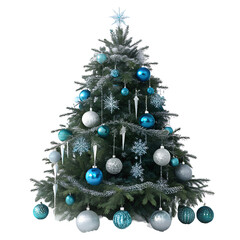 Festive Christmas tree decorated with colorful ornaments, shiny gold star, and presents wrapped in gifts underneath its branches