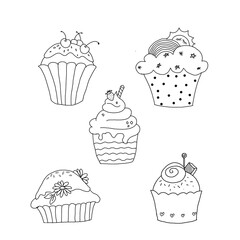 set of cupcakes hand drawing illustration 