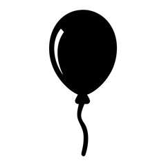 A black balloon with a string floating on a white background