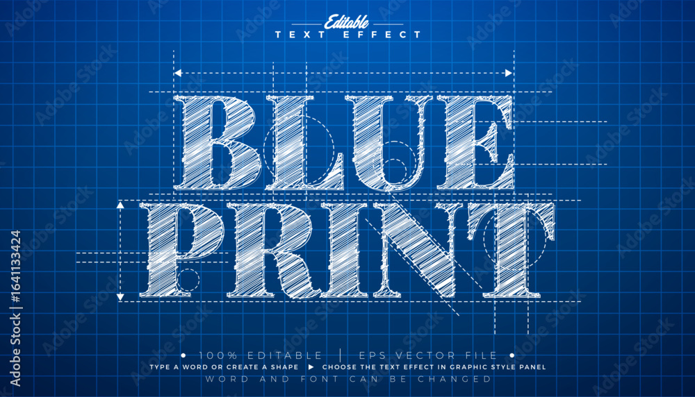 Poster blueprint sketch drawing text effect design vector editable illustrator graphic style effect with cu