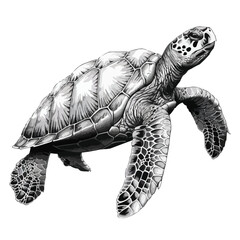 Fototapeta premium Detailed Sea Turtle Side View Vector Drawing