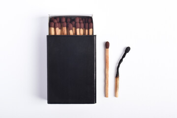 Box of matches isolated on white background, top view