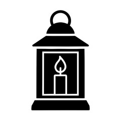 Filled Christmas lantern icon with burning candle – festive light decoration