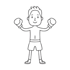 Obraz premium Male boxer raising gloves after the match in doodle sketch