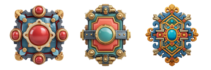 Decorative Abstract Badges with Gems and Intricate Designs