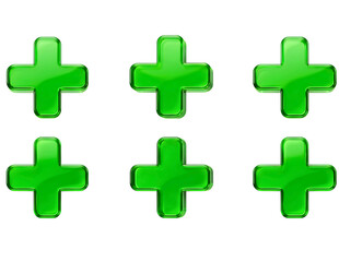 Obraz premium Six green plus symbols isolated on white background