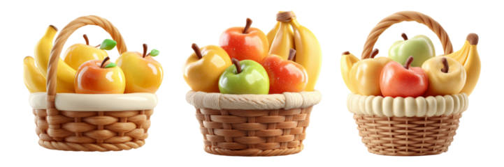 Vibrant Baskets Filled with Colorful Artificial Fruits and Vegetables