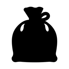 A minimalist silhouette of a tied sack or bag filled with treasure