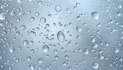 Close-up of water droplets on a light blue surface, creating a textured and reflective pattern.