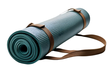 Teal Yoga Mat Rolled, Brown Strap, Fitness Gear 4k , Generative AI