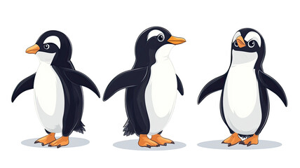 Naklejka premium Two Cute Penguins Sitting on a Tree Branch on White Background