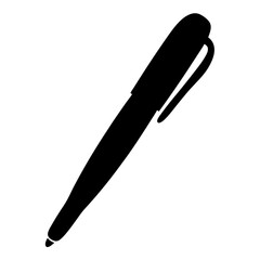 Black and white graphic illustration of a pen with its cap on