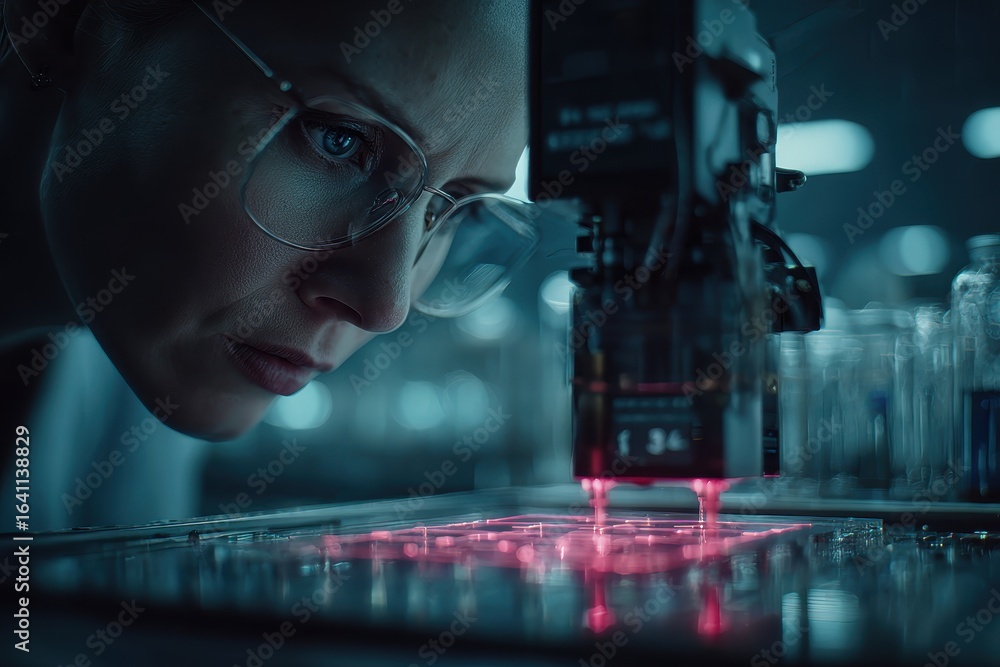 Aufkleber focused scientist working with advanced laser technology in a modern lab.