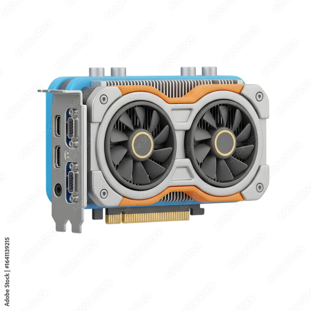 Aufkleber 3d a colorful gpu with two fans isolated on transparent background