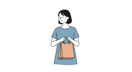Minimalist Illustration of a Young Woman Holding Shopping Bags, Ideal for Retail Advertising, Fashion Blogs, or Sustainable Consumption Campaigns