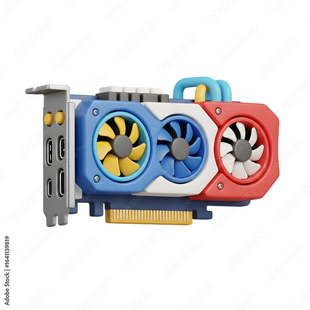 Poster 3d colorful graphics card isolated on transparent background