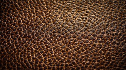 Close-up of rich, textured brown leather surface with intricate patterns.