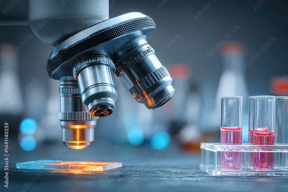 Aufkleber advanced optical microscope focusing on illuminated sample in a research laboratory