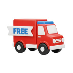 3d red delivery truck with a free banner sign on transparent background