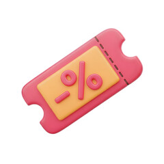 3d a pink coupon with a percentage sign on it on transparent background