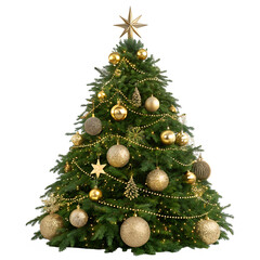 A beautifully decorated Christmas tree with festive ornaments and a shining star, a symbol of holiday celebration
