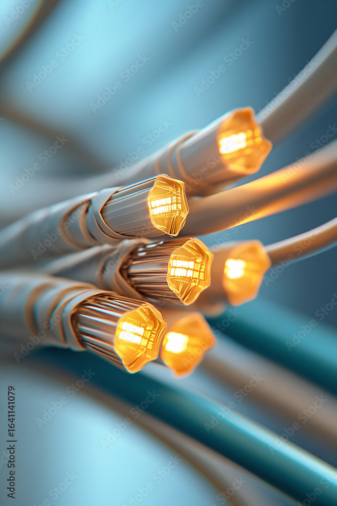 Aufkleber bundle of optical fibers with lights in the ends. abstract high-tech background.